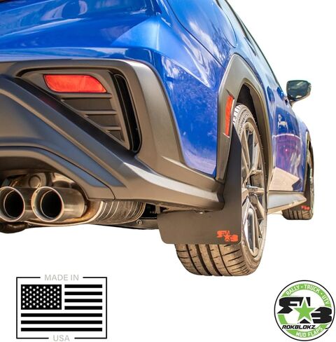 اللوحات الطينية RokBlokz لعام 2022+ Subaru WRX - تتوفر ألوان متعددة - واقيات الطين مقطوعة وملائمة حسب الطلب - تتضمن جميع أجهزة التثبيت (أسود مع شعار أسود، أصلي) in Kuwait