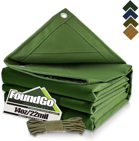 FoundGo قماش القنب 4x4ft الثقيلة الأقمشة المقاومة للماء مع الحلقات، مقاومة للأشعة فوق البنفسجية، 22 مل من القماش المشمع، 14 أوقية أغطية قماش متينة للسيارة، السقف، القارب، المخيم، المظلة، كومة الخشب مع الحبال-الأخضر in Kuwait