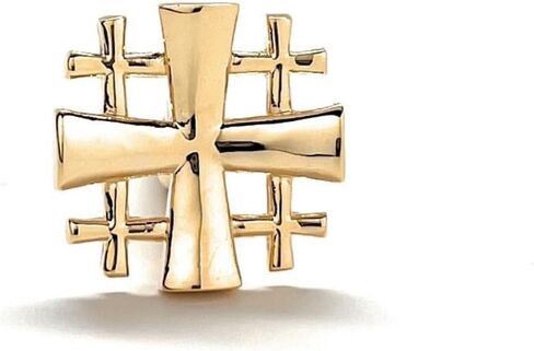 Gold Jerusalem Cross Lapel Pin – Christian Crusader Shield Brooch for Men, Religious Gift for Pastors, Clergy, Baptism, Confirmation, Handmade Church Jewelry in Saudi Arabia