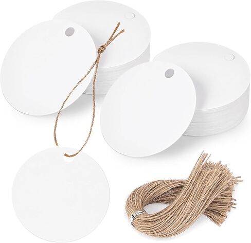 SallyFashion 200PCS Round Gift Tags, Colorful Gift Tags with String 2 inch Hang Tags Clothing Tags for Gifts Wrapping Craft Project Wedding Favors in Kuwait