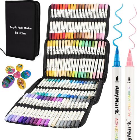 24 Colors Acrylic Paint Markers, Dual Tip Premium Acrylic Paint Pens for Stone, Wood, Calligraphy, Canvas, Ceramic, Metal, Glass, Rock Painting, DIY Crafts in Saudi Arabia