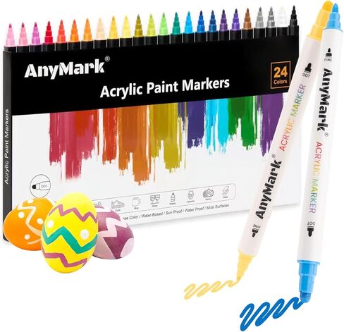 أقلام طلاء أكريليك 24 لونًا، أقلام طلاء أكريليك فاخرة ذات رأس مزدوج للحجر والخشب والخط والقماش والسيراميك والمعادن والزجاج والرسم الصخري والحرف اليدوية in Kuwait