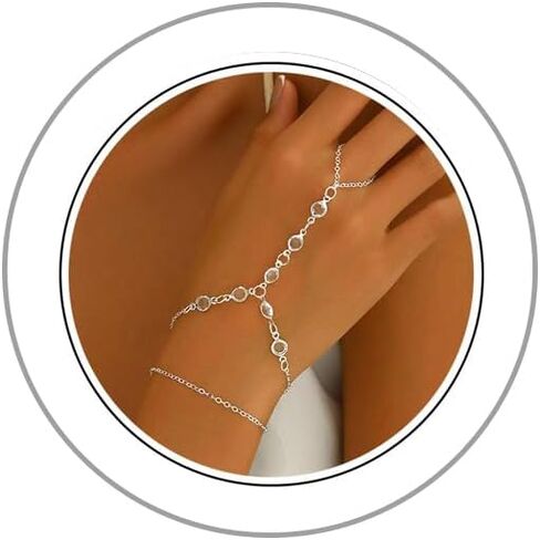 Dainty Gold Hand Chain Bracelet for Women Trendy,Ring Bracelet Hand Chain Bracelets Simple Finger Rings Slave Bracelets Boho Summer Beach Jewelry Accessories in Kuwait