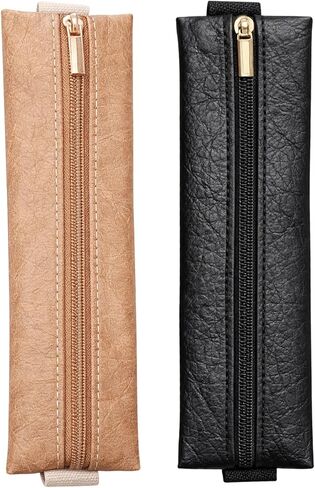 2Pcs Elastic Pen Holder for Notebook, PU Leather Adjustable Pen Sleeve Pouch Bible Journaling Pens & Pencils Bag Notebook Pen-Sleeve Zipper Pouch for Planners Binders Book (Brown, Black) in Kuwait