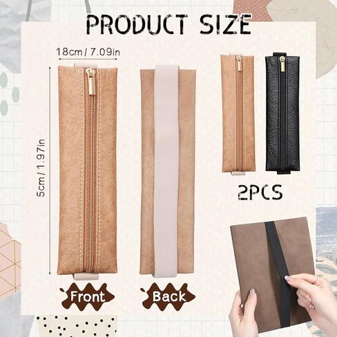 2Pcs Elastic Pen Holder for Notebook, PU Leather Adjustable Pen Sleeve Pouch Bible Journaling Pens & Pencils Bag Notebook Pen-Sleeve Zipper Pouch for Planners Binders Book (Brown, Black) in Kuwait