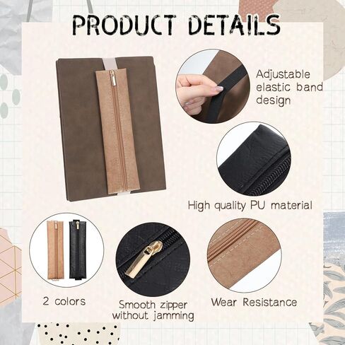 2Pcs Elastic Pen Holder for Notebook, PU Leather Adjustable Pen Sleeve Pouch Bible Journaling Pens & Pencils Bag Notebook Pen-Sleeve Zipper Pouch for Planners Binders Book (Brown, Black) in Kuwait