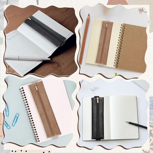 2Pcs Elastic Pen Holder for Notebook, PU Leather Adjustable Pen Sleeve Pouch Bible Journaling Pens & Pencils Bag Notebook Pen-Sleeve Zipper Pouch for Planners Binders Book (Brown, Black) in Kuwait