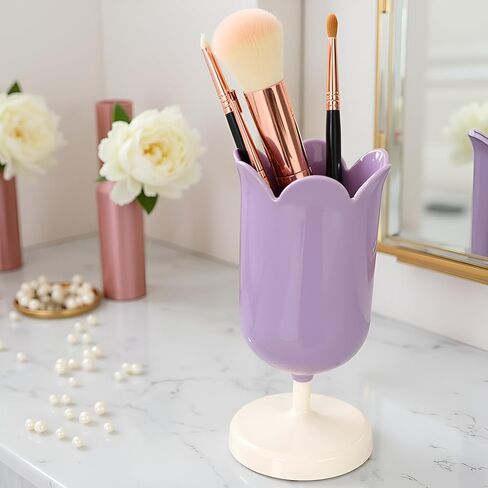 Purple Pen Holder for Desk, Plastic Tulip Pen Holder Cute Stationery Organizer Pencil Stand Case Pencil Cups Desktop Decoration Pencil Holders in Kuwait