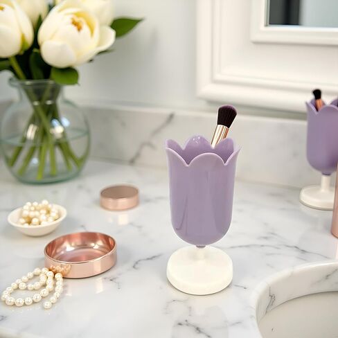 Purple Pen Holder for Desk, Plastic Tulip Pen Holder Cute Stationery Organizer Pencil Stand Case Pencil Cups Desktop Decoration Pencil Holders in Kuwait