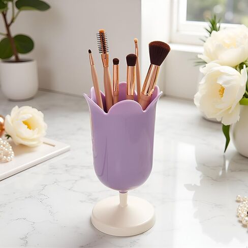 Purple Pen Holder for Desk, Plastic Tulip Pen Holder Cute Stationery Organizer Pencil Stand Case Pencil Cups Desktop Decoration Pencil Holders in Kuwait