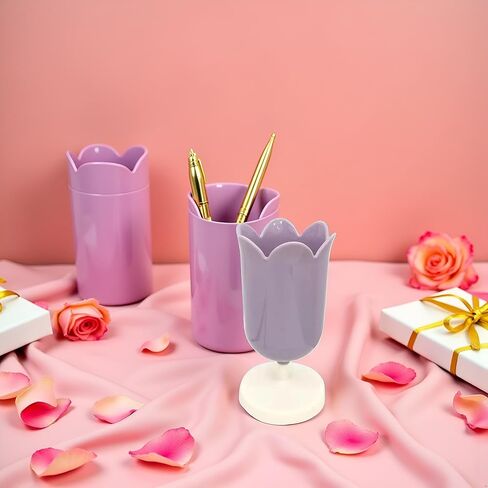 Purple Pen Holder for Desk, Plastic Tulip Pen Holder Cute Stationery Organizer Pencil Stand Case Pencil Cups Desktop Decoration Pencil Holders in Kuwait