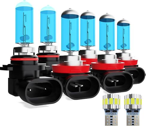 Halogen Headlight Bulb Compatible With Honda Accord 2013-2015, 9005 H11 High Low Beam + H11 Fog Lights + License Plate Lights, 6000K White, Plug And Play, Pack of 8 in Saudi Arabia
