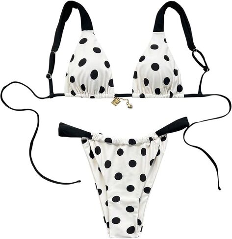 GORGLITTER Women's Polka Dots High Waisted Bikini Sets Y2K Cheeky Triangle Thong Sexy Swimsuits Two Piece Bathing Suit in Saudi Arabia