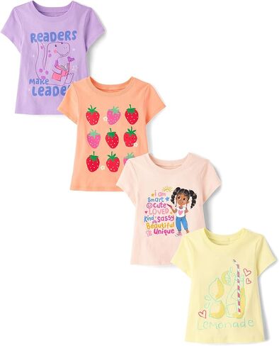 The Children's Place,And Toddler Girls Short Sleeve Graphic T-shirt 4-pack,Baby-Girls,Love Flower/Rainbow Flower/Happy Rainbow/Rainbow Love,5T in Saudi Arabia