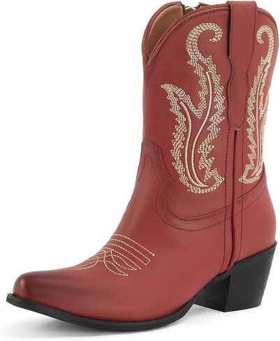 Cowboy Boots For Women Cowgirl Boots with Classic Embroide Pointed Toe Chunky Heel Ankle Boot Side Zipper Vintage Retro in Saudi Arabia