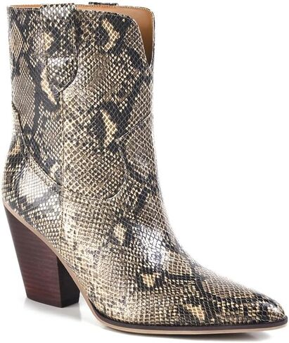 Snakeskin Ankle Boots for Women Pointed Toe Snake Booties Chunky Block Heel Pull on Snake Skin Fall Short Boot in Saudi Arabia