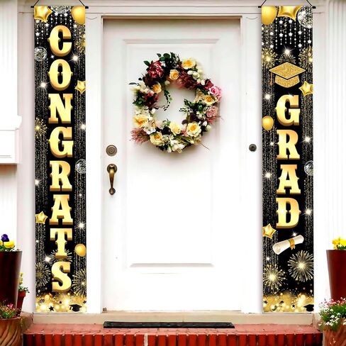 KatchOn, Black and Gold Graduation Door Banner - Large, 72x12 Inch, NO DIY | Congrats Grad Banner for Graduation Decorations Class of 2024 | Graduation Banner for 2024 Graduation Party Decoration in Saudi Arabia