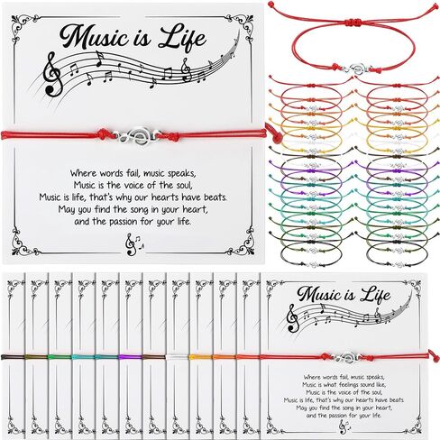 Tondiamo 24 Sets Music Note Bracelets with Music Greeting Cards Christmas Gifts for Music Lovers Music Charm Bracelets Musical Accessories for Music Stuff Music Lover Jewelry Gifts Music Party Favors in Kuwait