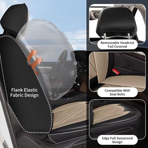 أغطية مقاعد السيارة الأمامية من YORKNEIC لسيارة Ford Maverick 2022 2023 2024 2025 2026 أغطية مقاعد من الجلد الصناعي مضادة للماء مع وسادة هوائية متوافقة (أسود وبيج) in Saudi Arabia