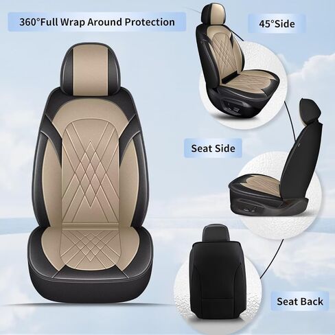 أغطية مقاعد السيارة الأمامية من YORKNEIC لسيارة Ford Maverick 2022 2023 2024 2025 2026 أغطية مقاعد من الجلد الصناعي مضادة للماء مع وسادة هوائية متوافقة (أسود وبيج) in Saudi Arabia
