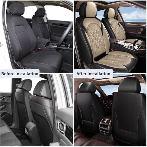 أغطية مقاعد السيارة الأمامية من YORKNEIC لسيارة Ford Maverick 2022 2023 2024 2025 2026 أغطية مقاعد من الجلد الصناعي مضادة للماء مع وسادة هوائية متوافقة (أسود وبيج) in Saudi Arabia