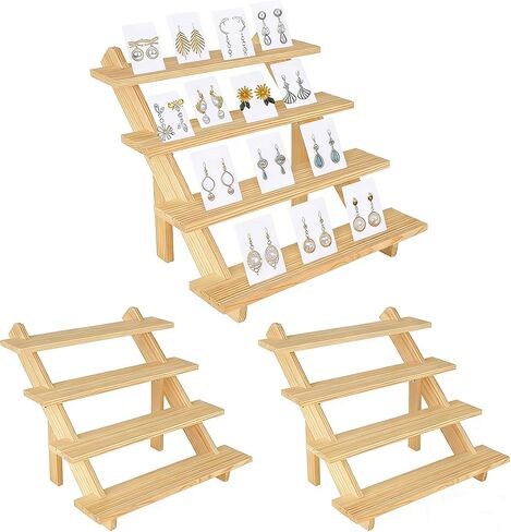 2 Pack 4 Tier Wooden Display Stand Riser Detachable Wood Earring Display Cupcake Stands Jewelry Card Earring Display Stand with Groove or Jewelry Cupcake Vendors Retail in Kuwait