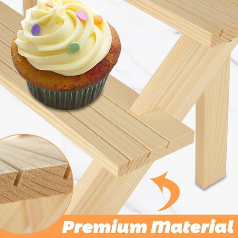 2 Pack 4 Tier Wooden Display Stand Riser Detachable Wood Earring Display Cupcake Stands Jewelry Card Earring Display Stand with Groove or Jewelry Cupcake Vendors Retail in Kuwait