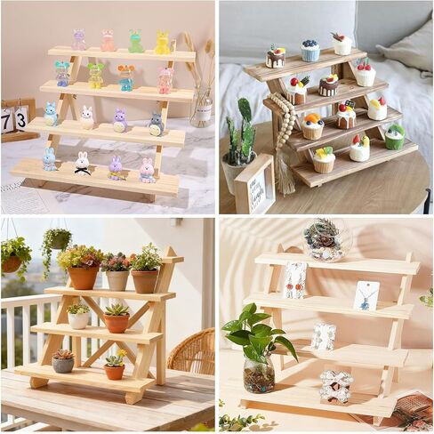 2 Pack 4 Tier Wooden Display Stand Riser Detachable Wood Earring Display Cupcake Stands Jewelry Card Earring Display Stand with Groove or Jewelry Cupcake Vendors Retail in Kuwait