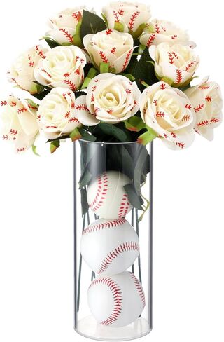 12 Pcs Softball Rose with Leaves Bulk Artificial Fake Roses Decor Sports Flower Gifts for Table Centerpieces Graduation Wedding Gifts Sports Theme Rose Bouquet Party Favors in Saudi Arabia