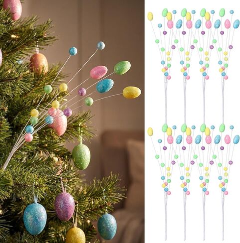 Zeyune 8 Pack 17 Inch Easter Pastel Egg Picks Glitter Spring Foam Eggs Berries Branches Stems Easter Tree Decoration for Spring Vase Floral Arrangement Table Centerpiece Wreath Decoration in Saudi Arabia