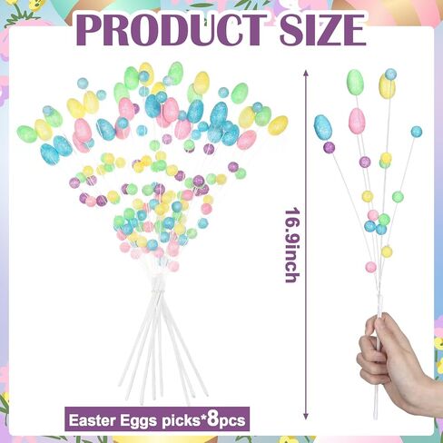 Zeyune 8 Pack 17 Inch Easter Pastel Egg Picks Glitter Spring Foam Eggs Berries Branches Stems Easter Tree Decoration for Spring Vase Floral Arrangement Table Centerpiece Wreath Decoration in Saudi Arabia