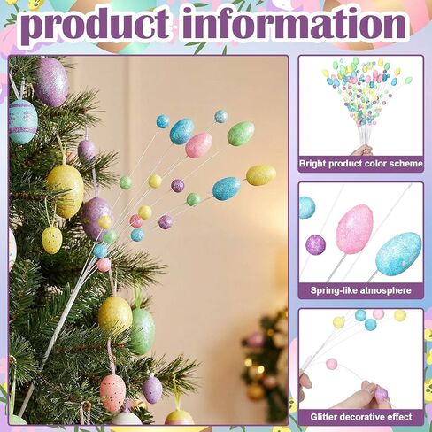 Zeyune 8 Pack 17 Inch Easter Pastel Egg Picks Glitter Spring Foam Eggs Berries Branches Stems Easter Tree Decoration for Spring Vase Floral Arrangement Table Centerpiece Wreath Decoration in Saudi Arabia