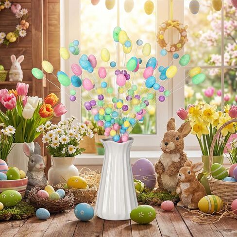 Zeyune 8 Pack 17 Inch Easter Pastel Egg Picks Glitter Spring Foam Eggs Berries Branches Stems Easter Tree Decoration for Spring Vase Floral Arrangement Table Centerpiece Wreath Decoration in Saudi Arabia