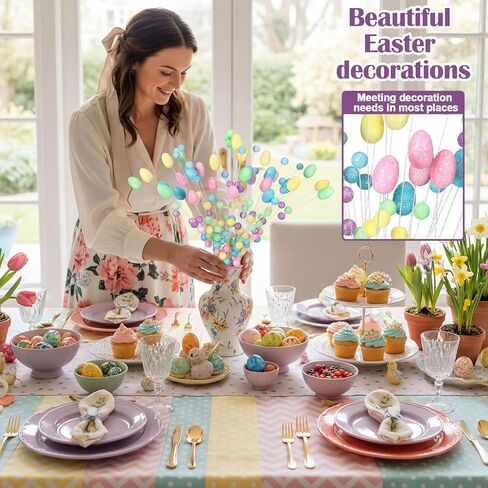 Zeyune 8 Pack 17 Inch Easter Pastel Egg Picks Glitter Spring Foam Eggs Berries Branches Stems Easter Tree Decoration for Spring Vase Floral Arrangement Table Centerpiece Wreath Decoration in Saudi Arabia