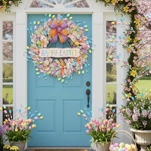 Zeyune 8 Pack 17 Inch Easter Pastel Egg Picks Glitter Spring Foam Eggs Berries Branches Stems Easter Tree Decoration for Spring Vase Floral Arrangement Table Centerpiece Wreath Decoration in Saudi Arabia