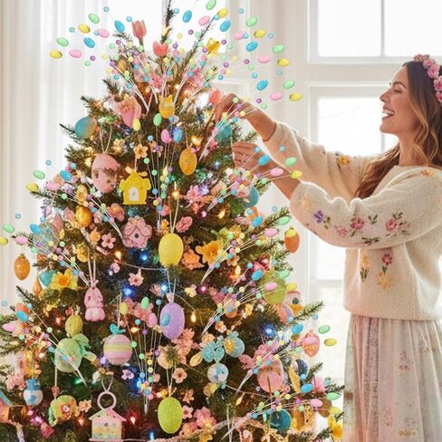 Zeyune 8 Pack 17 Inch Easter Pastel Egg Picks Glitter Spring Foam Eggs Berries Branches Stems Easter Tree Decoration for Spring Vase Floral Arrangement Table Centerpiece Wreath Decoration in Saudi Arabia