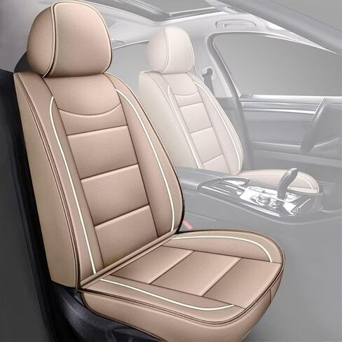 أغطية مقاعد السيارة الأمامية من YORKNEIC لسيارة Ford Maverick 2022 2023 2024 2025 2026 أغطية مقاعد من الجلد الصناعي مضادة للماء مع وسادة هوائية متوافقة (أسود وبيج) in Saudi Arabia