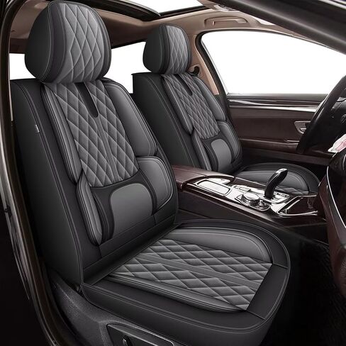 أغطية مقاعد السيارة الأمامية من YORKNEIC لسيارة Ford Maverick 2022 2023 2024 2025 2026 أغطية مقاعد من الجلد الصناعي مضادة للماء مع وسادة هوائية متوافقة (أسود وبيج) in Saudi Arabia
