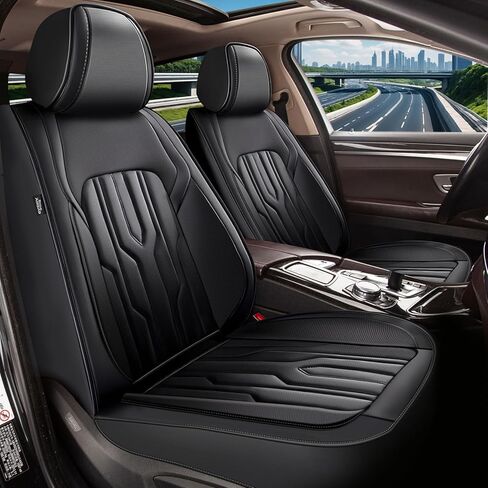 أغطية مقاعد السيارة الأمامية من YORKNEIC لسيارة Ford Maverick 2022 2023 2024 2025 2026 أغطية مقاعد من الجلد الصناعي مضادة للماء مع وسادة هوائية متوافقة (أسود وبيج) in Saudi Arabia