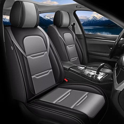 أغطية مقاعد السيارة الأمامية من YORKNEIC لسيارة Ford Maverick 2022 2023 2024 2025 2026 أغطية مقاعد من الجلد الصناعي مضادة للماء مع وسادة هوائية متوافقة (أسود وبيج) in Saudi Arabia