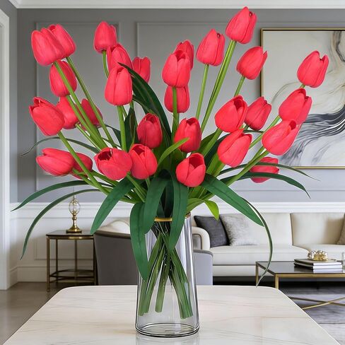 Homsunny 18.9 "Large White Imitation Tulip Artificial Flowers, 30-Piece Pack. Perfect for Spring Weddings, Valentine's Day, Easter, Mother's Day, and Elegant Home and Table vase Arrangements. in Kuwait