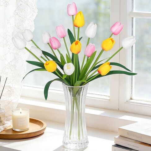 Homsunny 18.9 زهور صناعية كبيرة من زهور التيوليب البيضاء المقلدة، عبوة مكونة من 30 قطعة. مثالية لحفلات الزفاف الربيعية، وعيد الحب، وعيد الفصح، وعيد الأم، وترتيبات مزهرية المنزل والطاولة الأنيقة. in Saudi Arabia