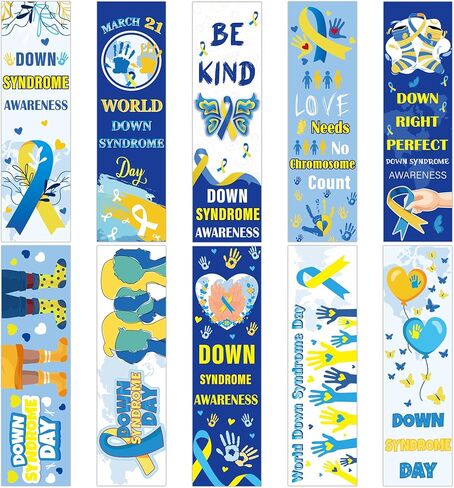 Down Syndrome Awareness Bookmarks, 120 Pcs Inspirational World Down Syndrome Day Book Marks, Blue Yellow Supportive Gifts for Seminar Handouts Charity Fundraisers School Events in Kuwait
