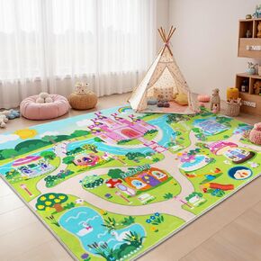 Pink Kids Rug for Playroom, Castle Design Bedroom Carpet, Ultra Soft Short Pile Toddler Play Mat, Machine Washable Non-Slip Baby Girls Playmat Road Rugs for Nursery Room Decor, 3x4ft in Saudi Arabia