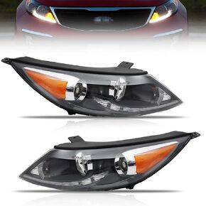 Headlight Assembly for 2013-2016 Sportage, Passenger & Driver Side Halogen Headlamp with [LED Daytime Running Light], Clear Lens Amber Reflector, (with Bulbs) 1 Pair, Replace# 921013W710 in Kuwait