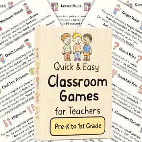 Quick & Easy Classroom Games Deck Pre-K - 1st Grade - Teacher Supplies - Teacher Gifts - Preschool, Kindergarten, 1st Grade Classroom Must Haves - 35 Classic Group Games No Prep Required in Kuwait