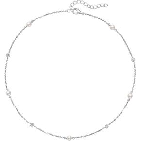 قلادة من اللؤلؤ الفضي الاسترليني للنساء، قلادة عصرية أنيقة مطرزة باللؤلؤ قابلة للتعديل، هدايا مجوهرات لعيد ميلاد العروس ووصيفة العروس للنساء، 16+2 بوصة (فضة استرليني) in Kuwait