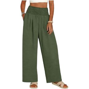 Womens Linen Palazzo Pants Wide Leg High Waisted Lounge Pant Summer Casual Beach Travel Pants with Pockets Trousers in Kuwait