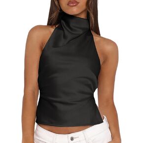 قمصان LCNBA النسائية اللطيفة ذات الرقبة العالية ذات الرقبة القصيرة وربطة عنق بدون ظهر صيفية in Kuwait