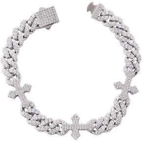 LuxeFlex Iced Out 9mm سوار كوبي متقاطع، للجنسين يسوع ديني مطلي بالذهب الأبيض متألق كبير 5A مكعب زركونيا لامعة مجوهرات نسائية فاخرة in Kuwait